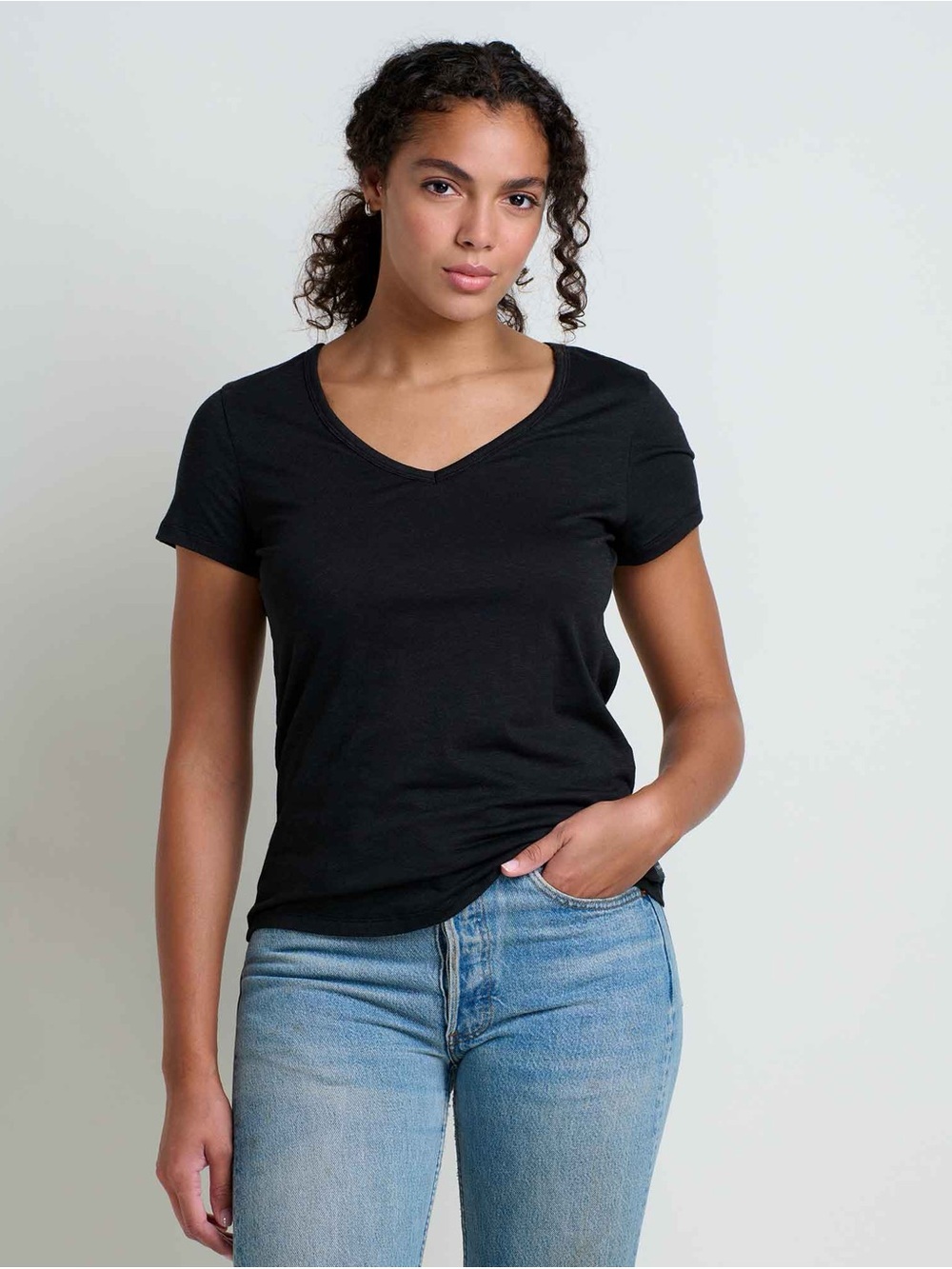 Toad&Co Marley Short Sleeve V Tee in Black Size L